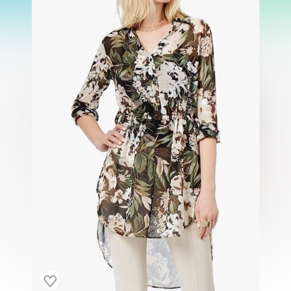 INC Sheer Floral Print Button Down Tunic Top Size 2X